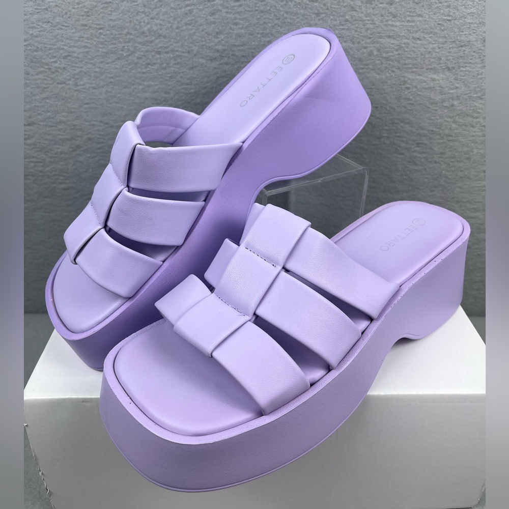Women's Purple Platform Sandals EETTARO Square Toe Block Heel Slip-on Slides 10